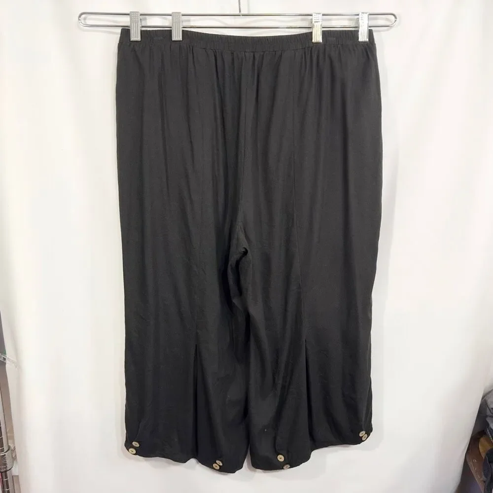Soft Surroundings‎ Large Capri Pants Black Linen Crop Elastic Waist Pull On 890